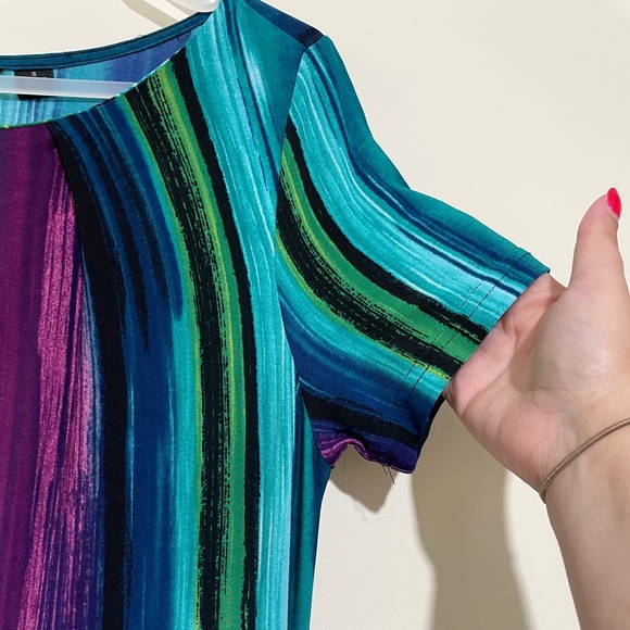 Nina Leonard Size Small Multicolour Stretch Midi Dress Short Sleeve - Picture 3 of 9